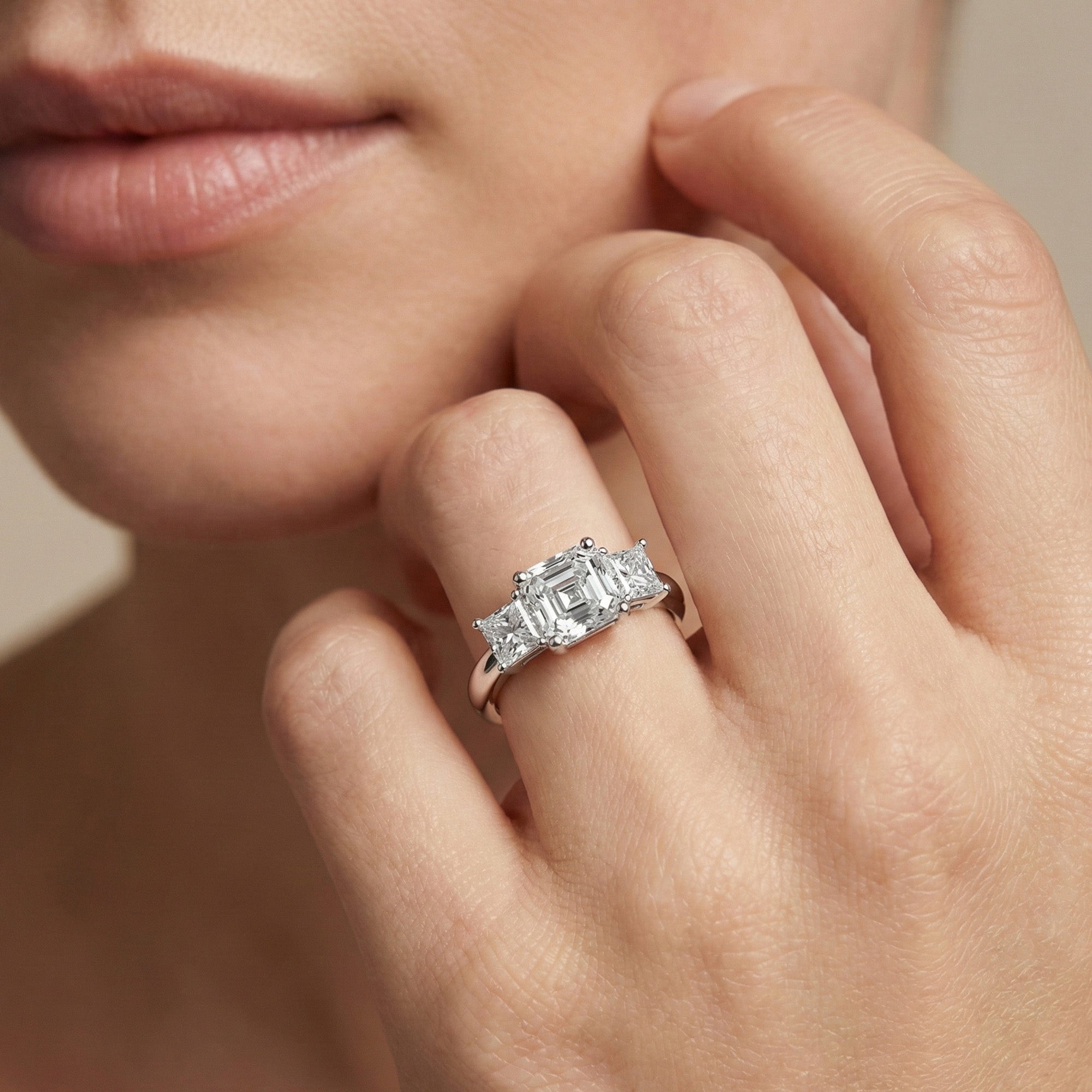 Classic Asscher Three Stone Ring
