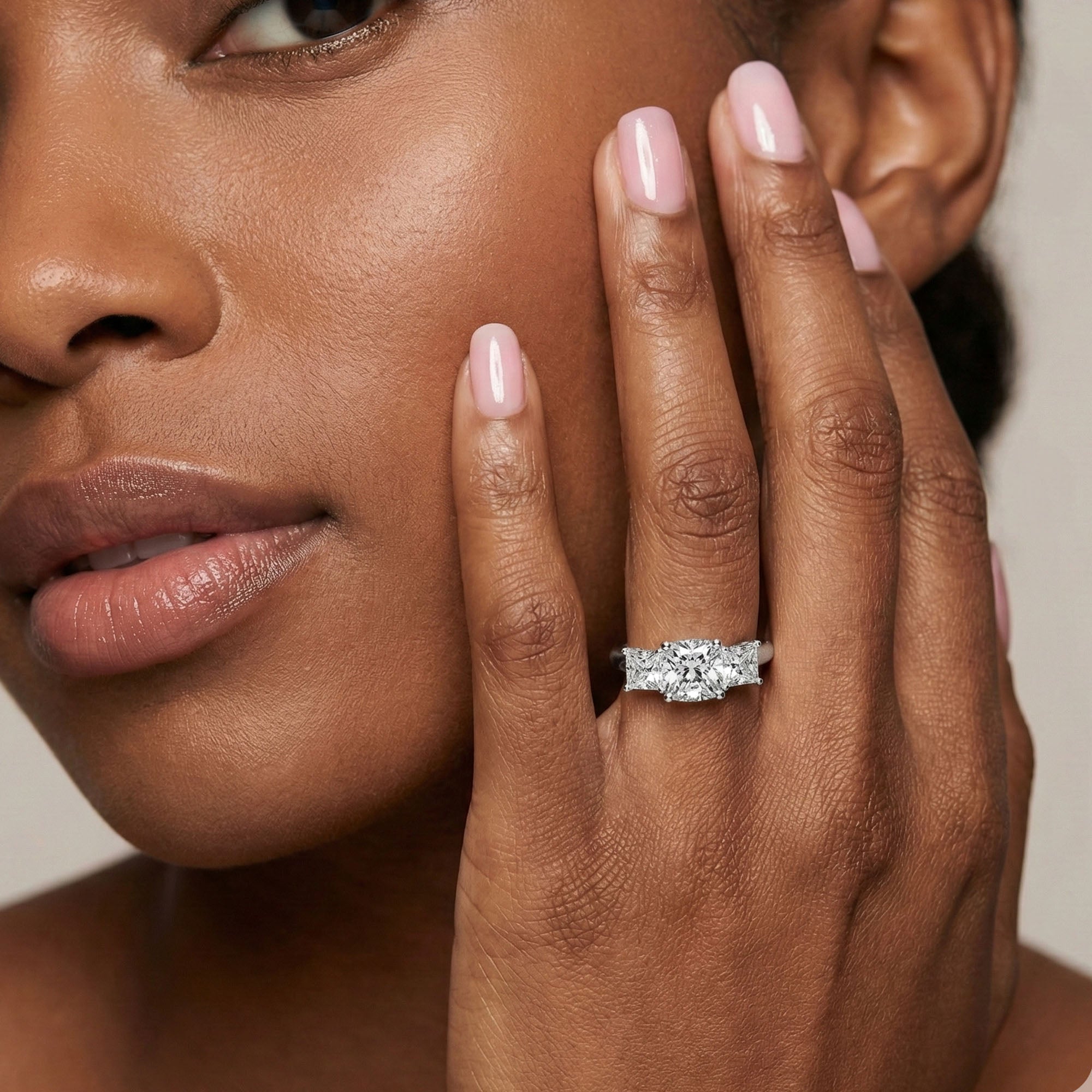 Classic Cushion Three Stone Ring