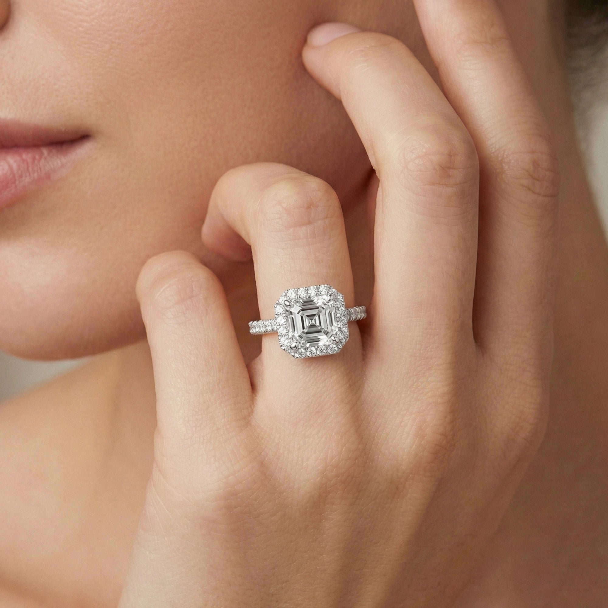 Solitaire Halo Asscher Engagement Ring
