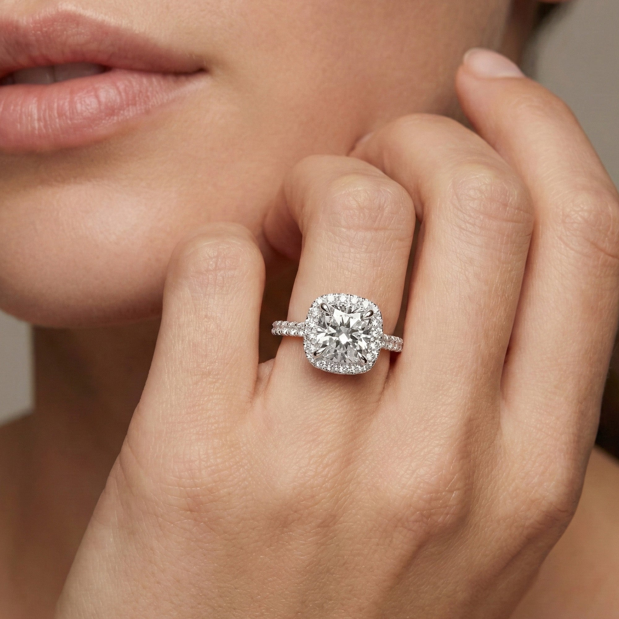 Solitaire Halo Cushion Engagement Ring