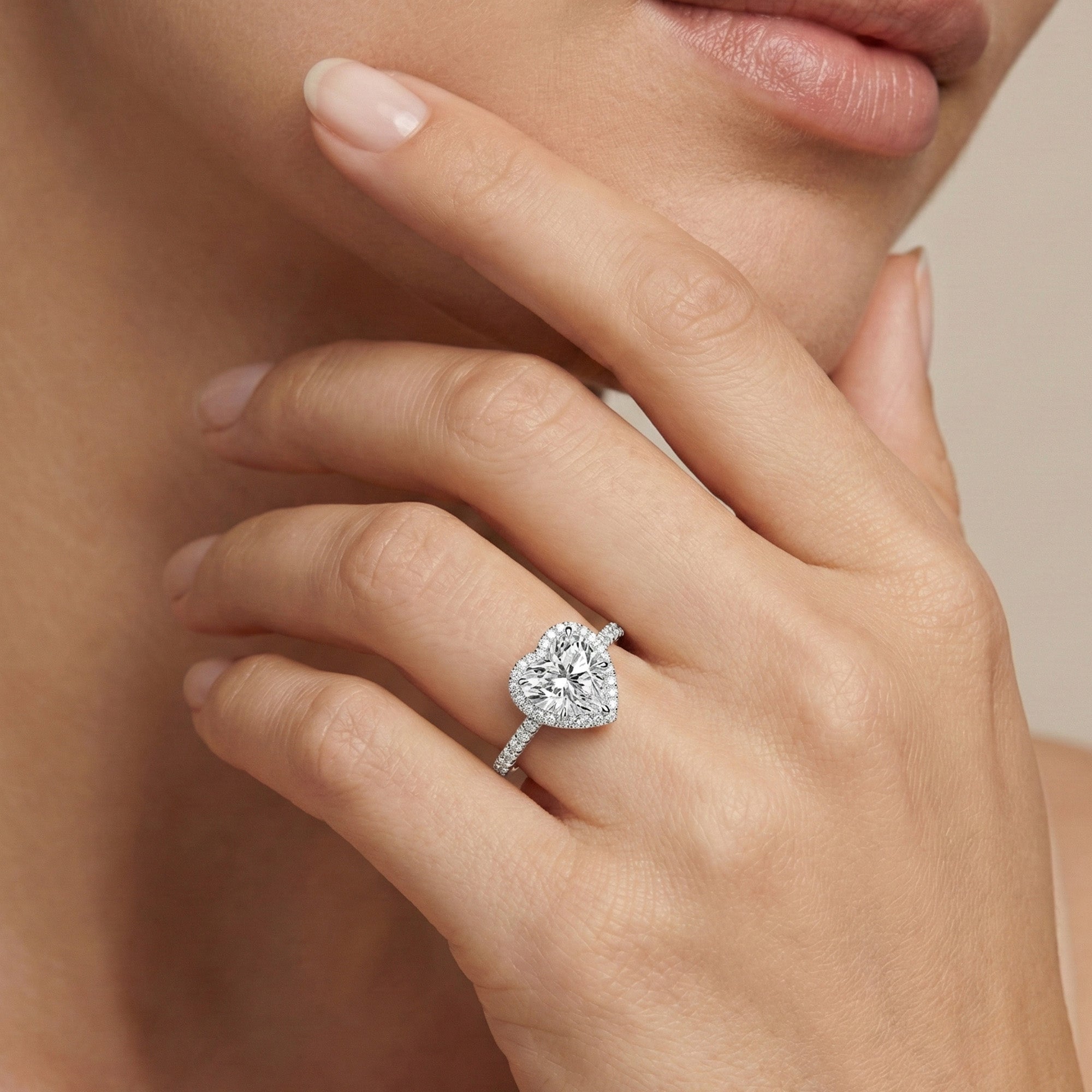 Solitaire Halo Heart Engagement Ring