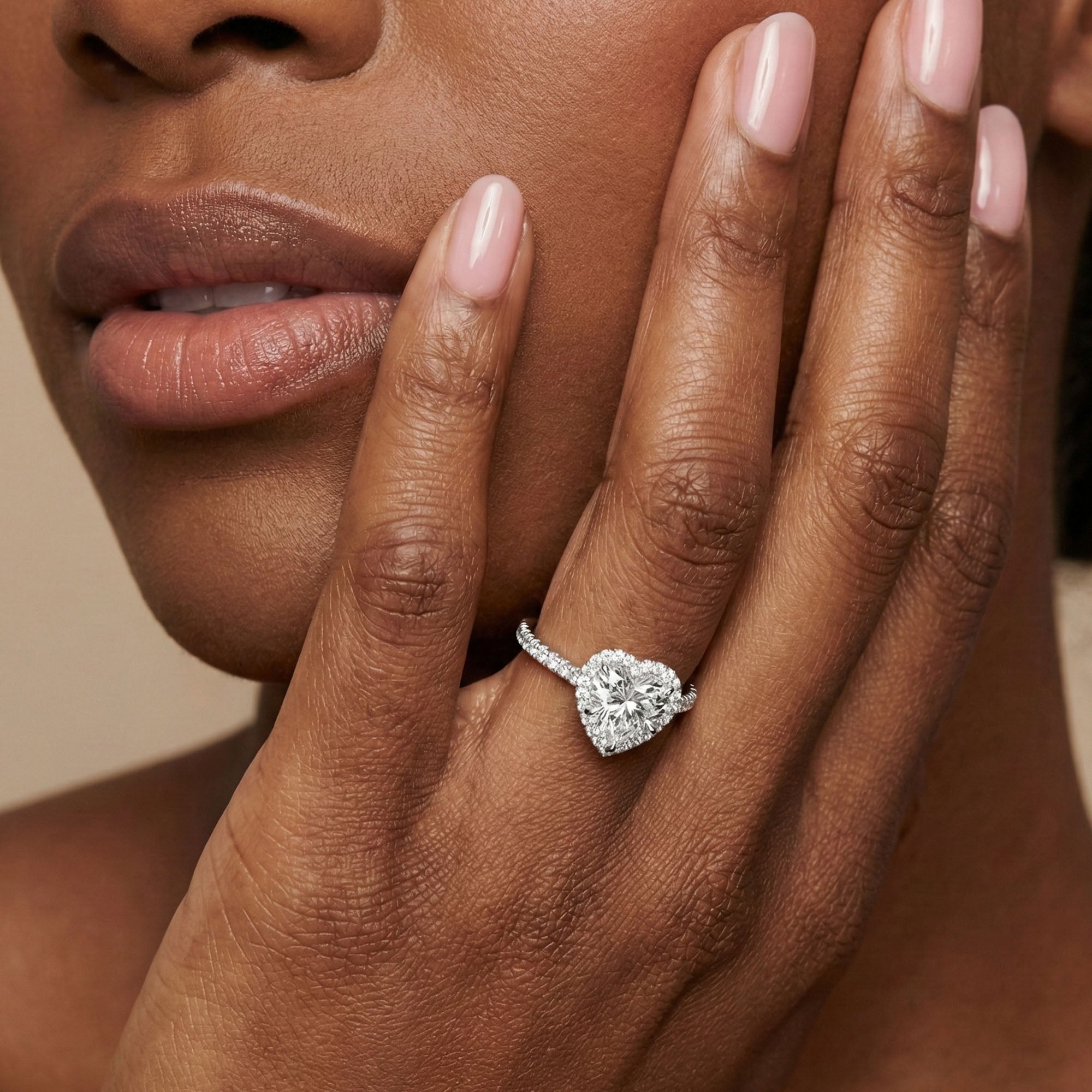 Solitaire Halo Heart Engagement Ring