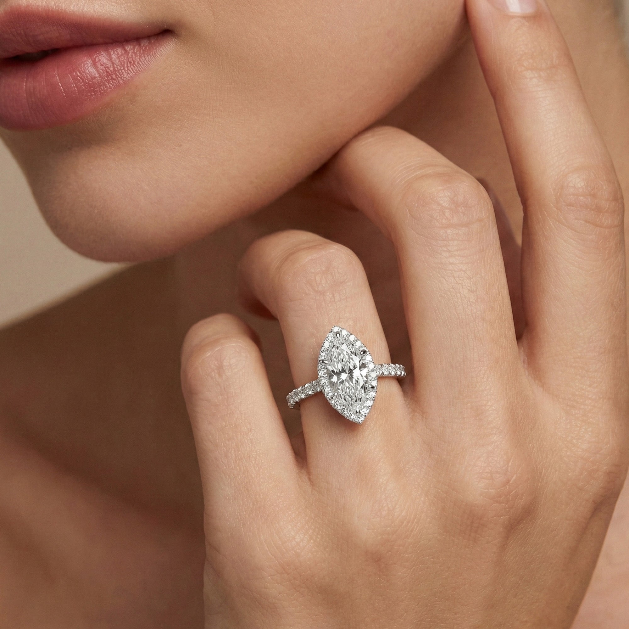 Solitaire Halo Marquise Engagement Ring