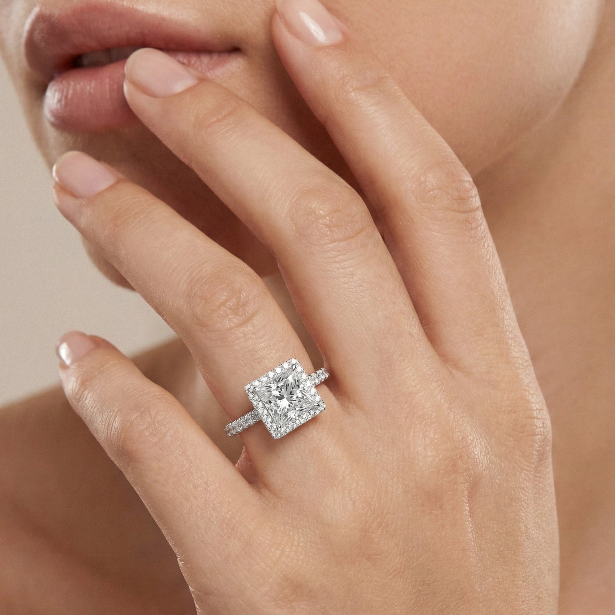 Solitaire Halo Princess Engagement Ring