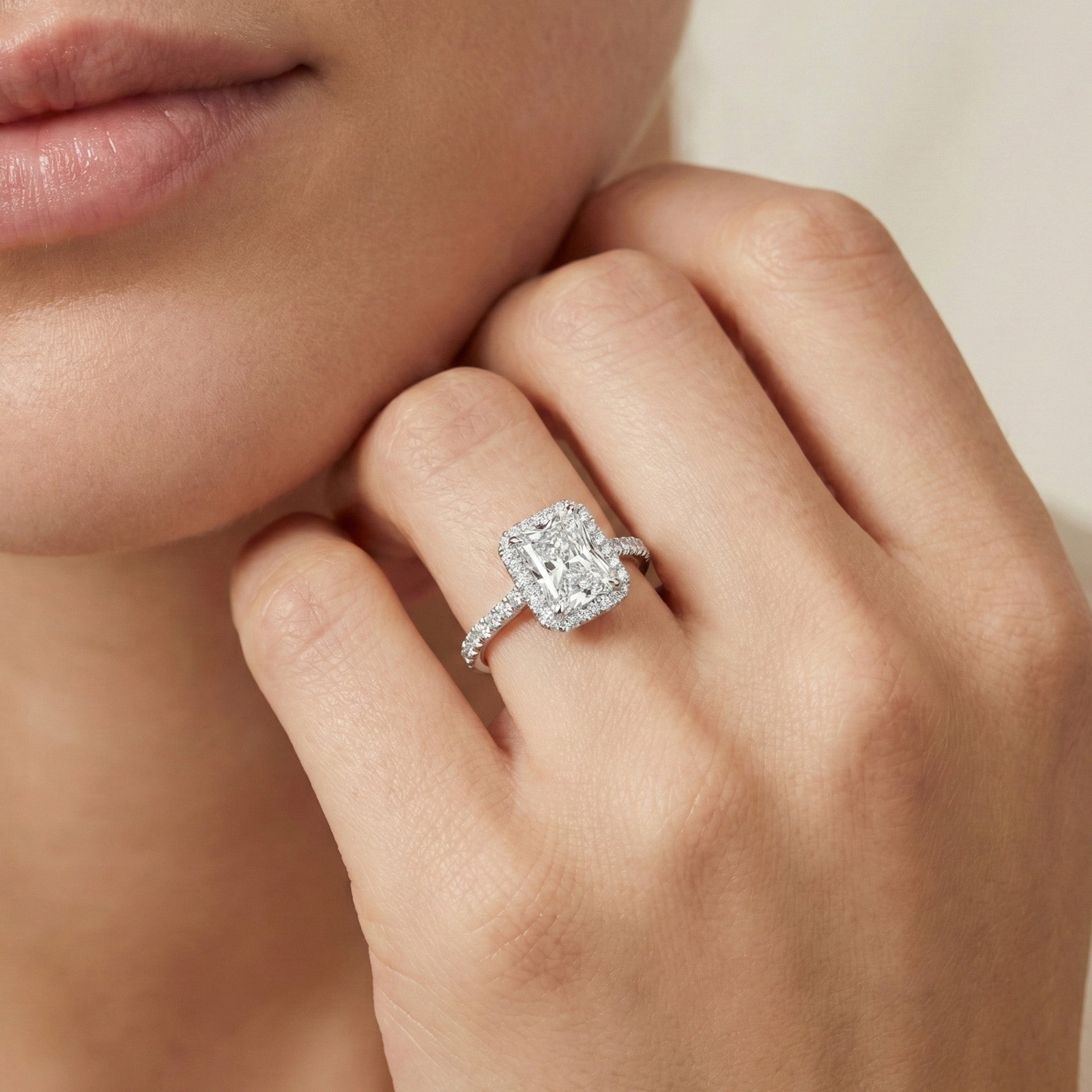 Solitaire Halo Radiant Engagement Ring