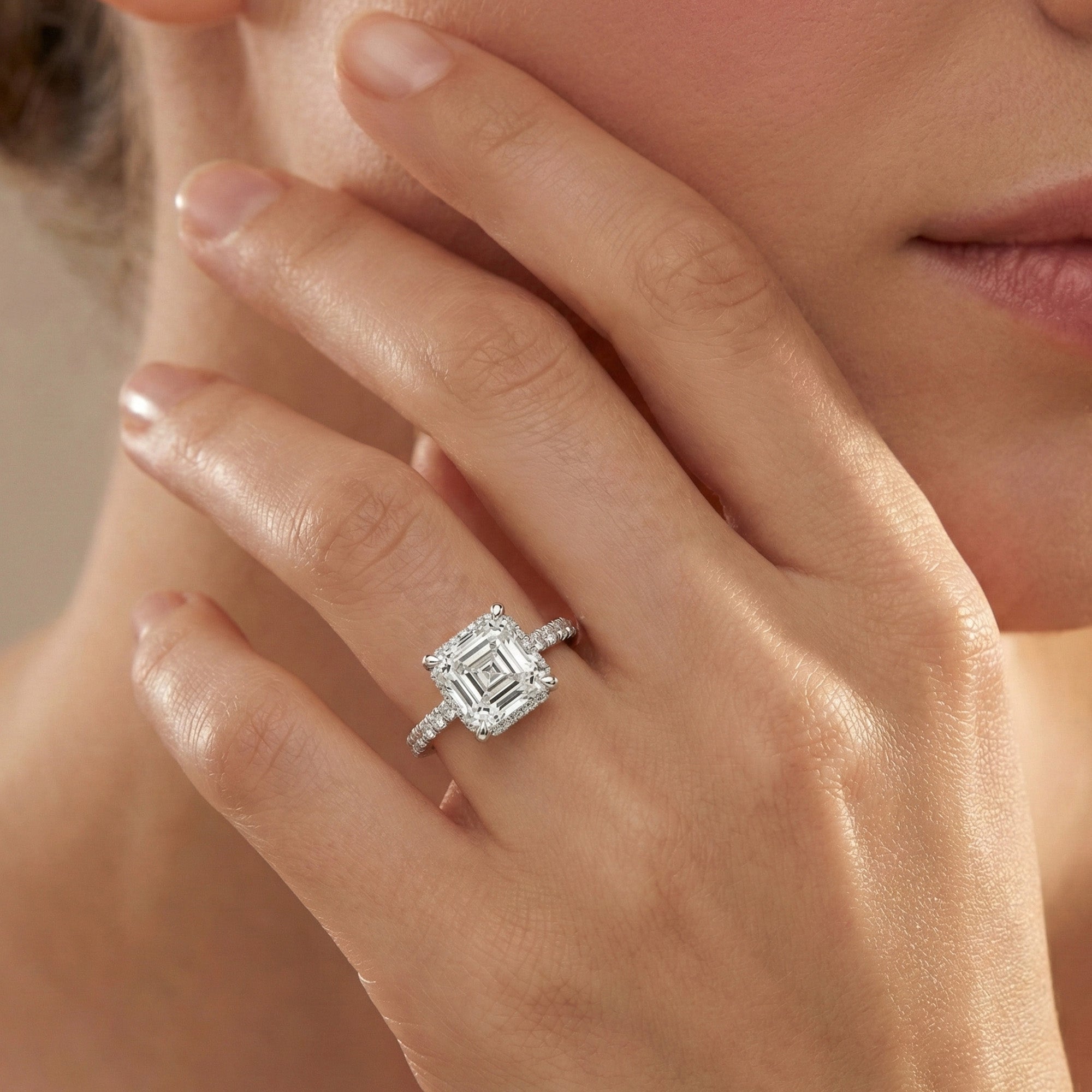 Halo Solitaire Asscher Engagement Ring