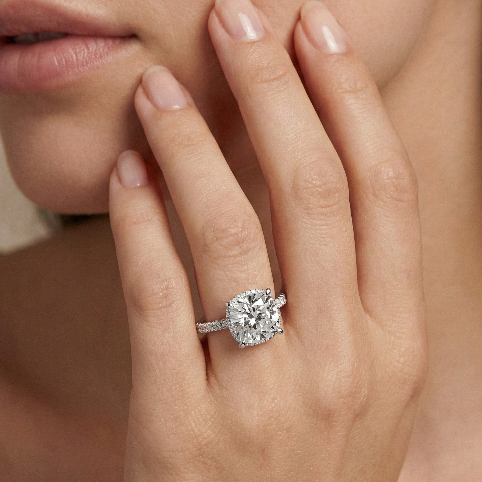 Halo Solitaire Cushion Engagement Ring