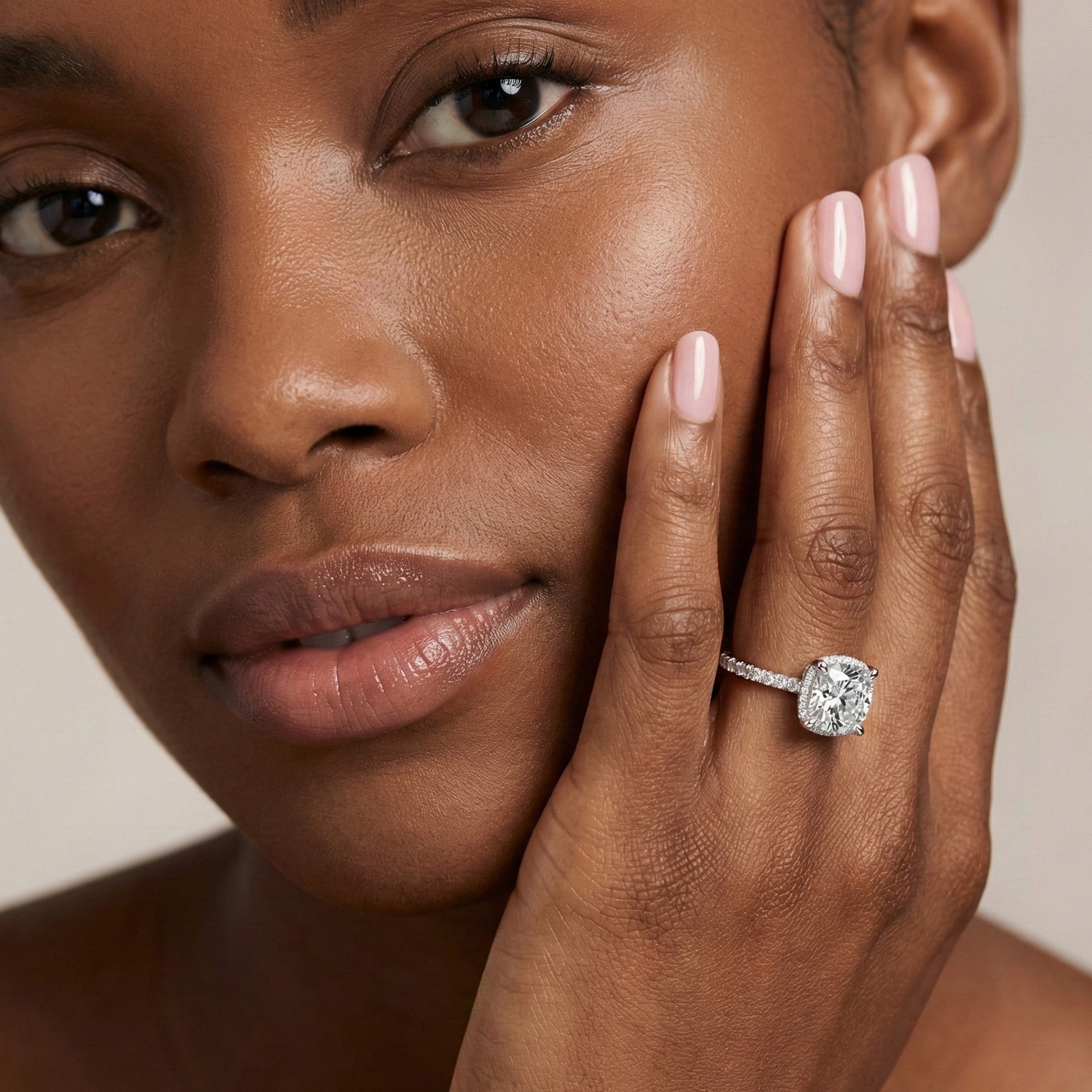 Halo Solitaire Cushion Engagement Ring