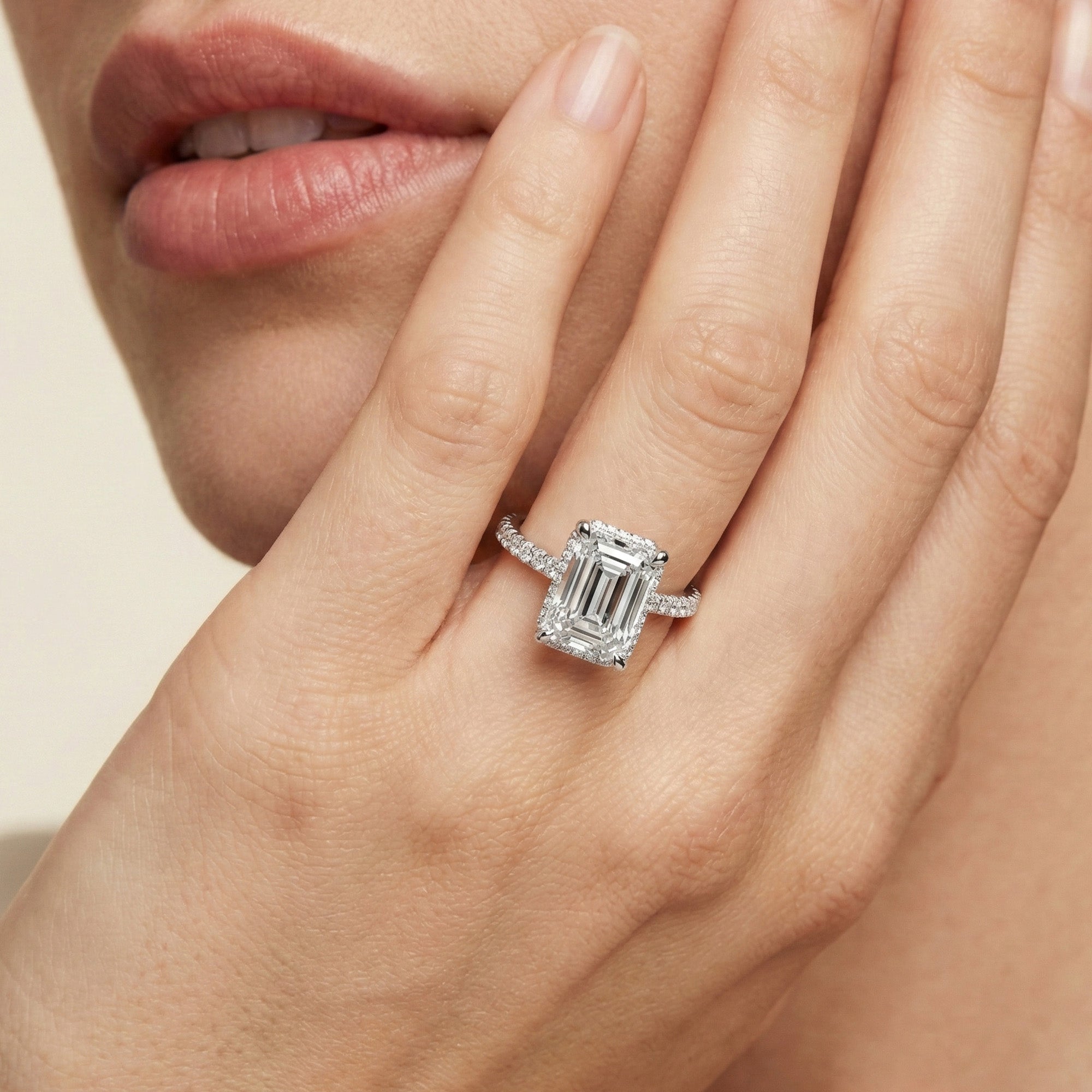 Halo Solitaire Emerald Engagement Ring