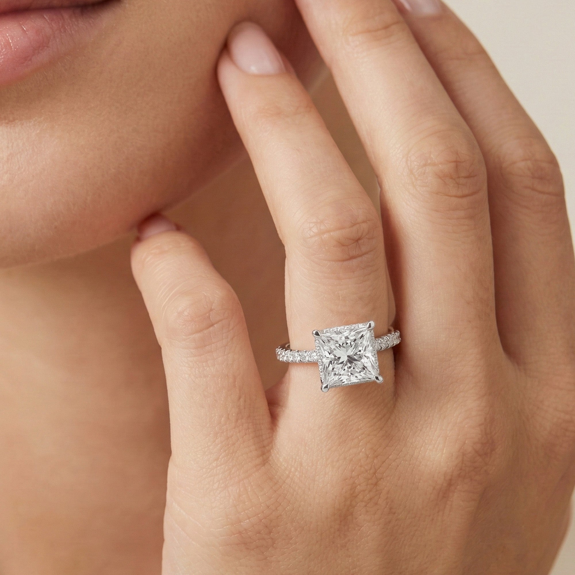 Halo Solitaire Princess Engagement Ring